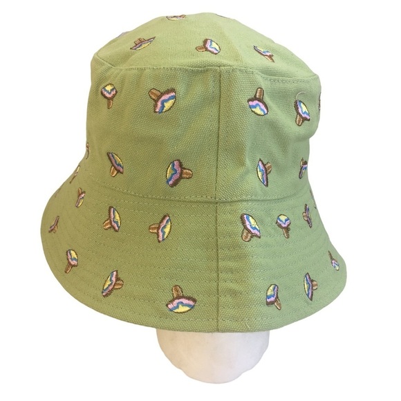 New Urban Outfitters Women One Size Bucket Hat Mushroom Embroidered Boho Green - Picture 4 of 8